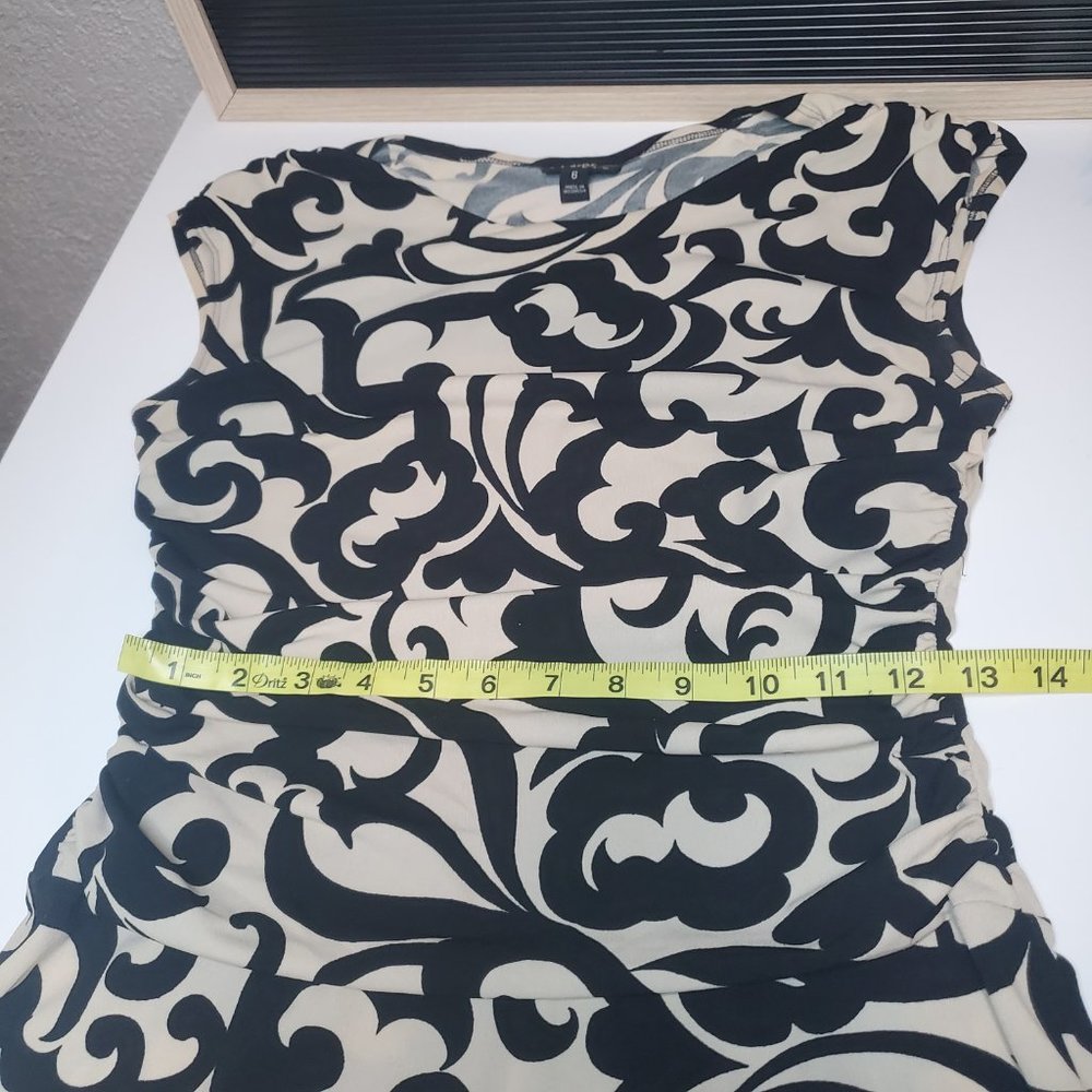 Enfocus Studio I Cream/Black Vine Patterned A-Line Scoop Neck Ruched Dre… - Picture 11 of 14